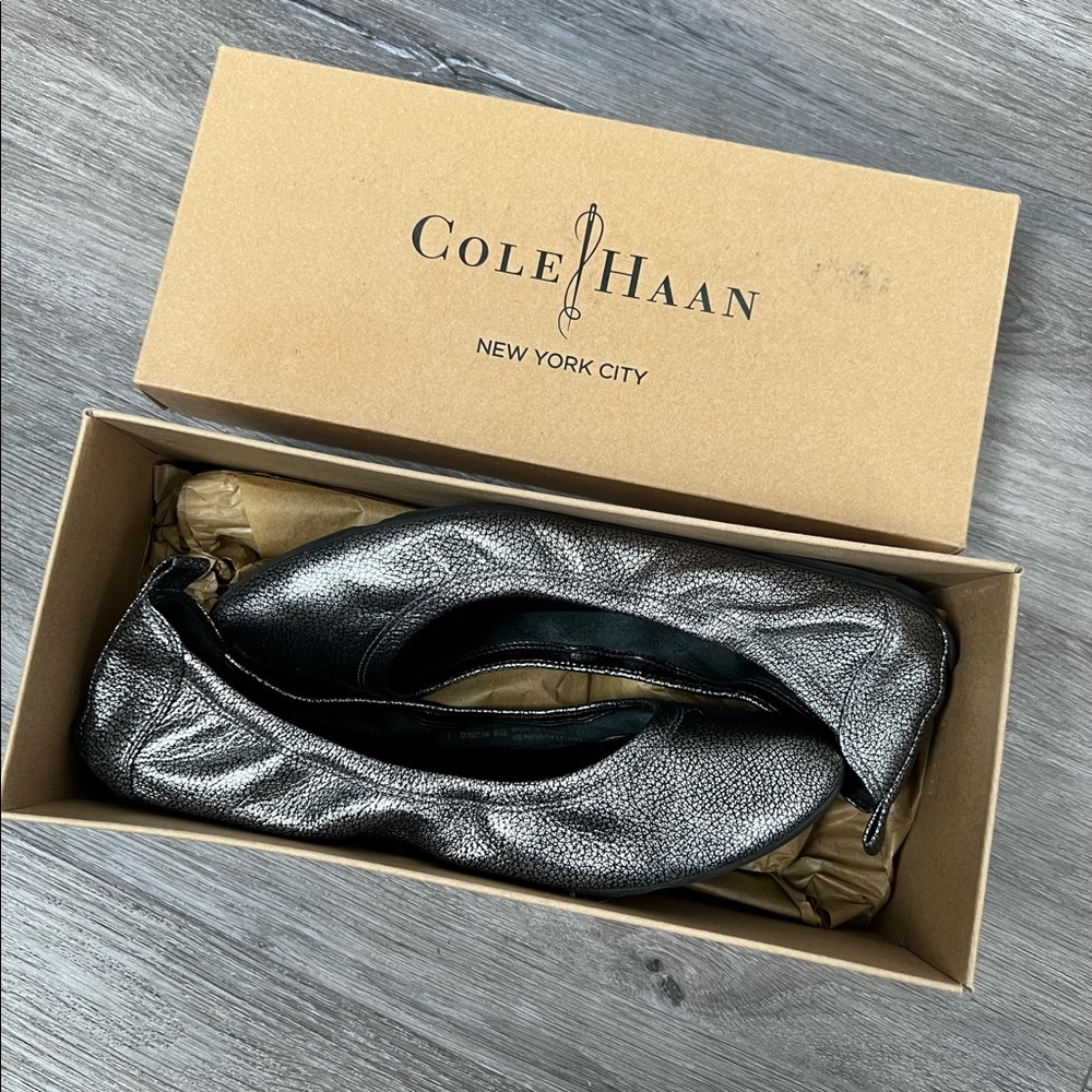 Cole Haan Jenni Ballet Flats Black Metallic Size 6.5